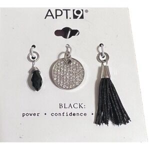 Apt. 9 Charms Tassel Pave Black‎ Crystal Set of 3 NEW